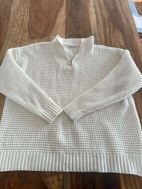 Staccato Women's Ivory Waffle Knit Quarter-Zip Pullover Sweater L